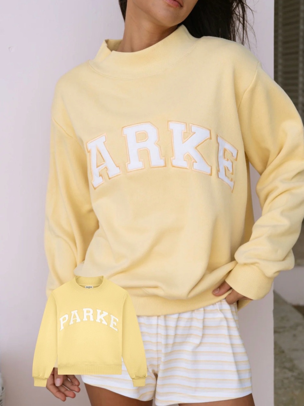 Parker Pale Yellow Crewneck Sweatshirt with White Appliqué